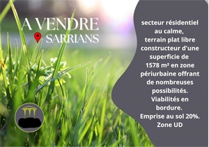 terrain à la vente -   84260  SARRIANS, surface 1578 m2 vente terrain - UBI471792068